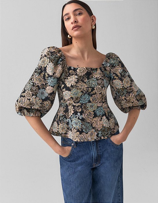 BLUSA FLORES LEVES JACQUARD