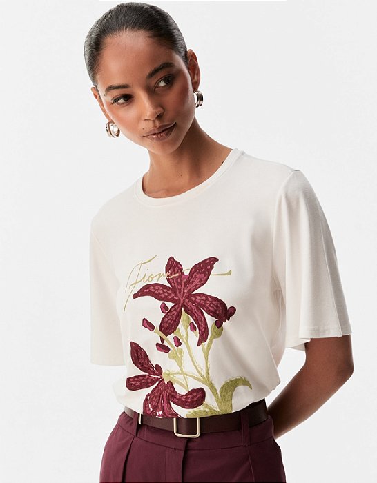 T-SHIRT FIORE BORDADO