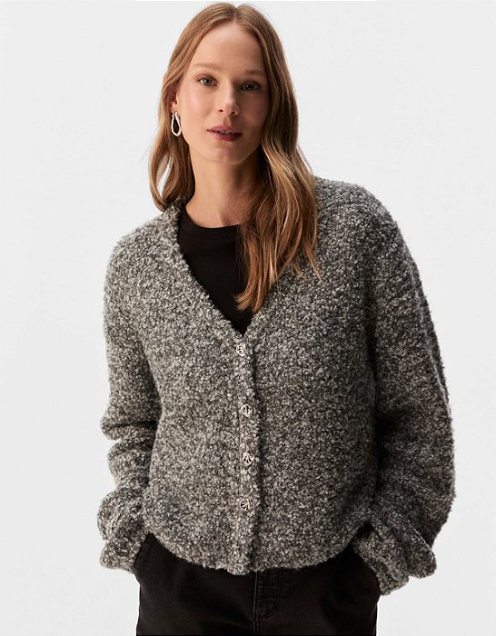 CASACO TRICOT CINZA MESCLA