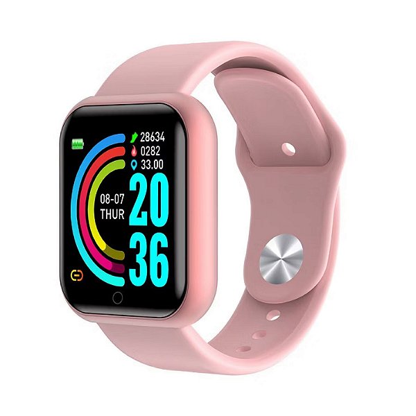 Smartwatch Y68 Rosa e Preto à Prova D'Água