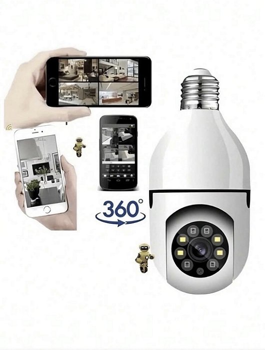 Câmera IP 360° Robozinho E27 com Visão Noturna, Alarme e Controle pelo Celular