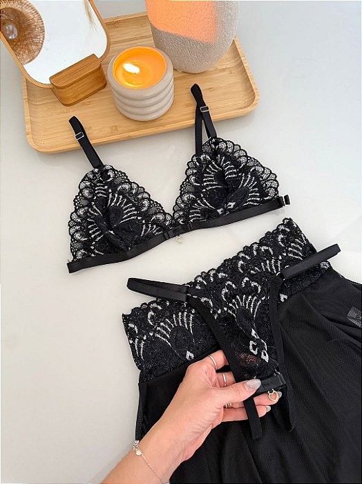 Conjunto Beijo Quente 3 Peças ( Preto com Branco )