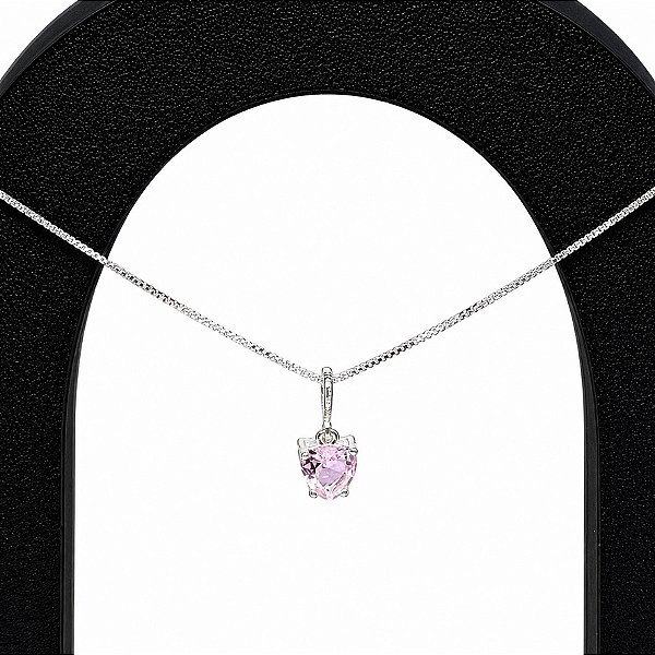 Pingente Pedra Coração Rosa
