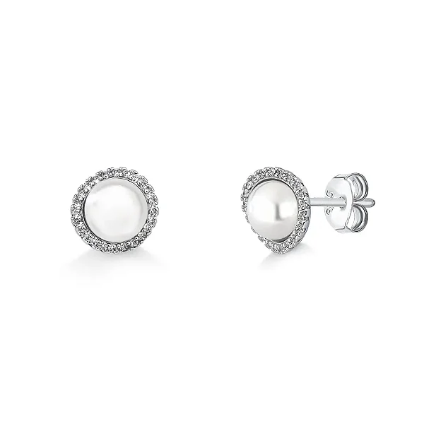 Brinco Pérola Natural e Moissanite em Prata 925 com Banho de Ródio