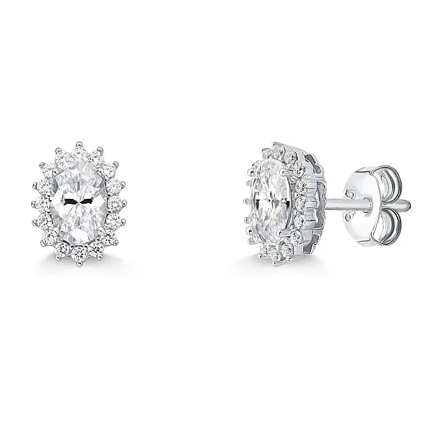 Brinco Oval Moissanite 4x6mm 0,5ct em Prata 925 com Banho de Ródio