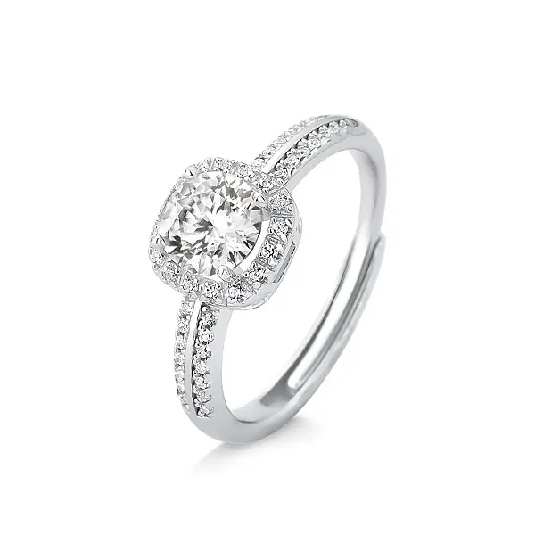 Anel Regulável Moissanite 6mm 0,8ct em Prata 925 com Banho de Ródio