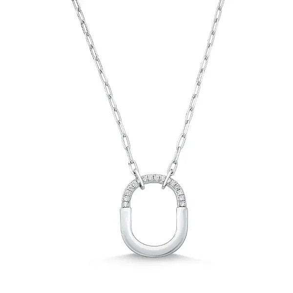 Colar Cadeado Oval Liso e Cravejado com Zircônia em Prata 925 com Banho de Ródio