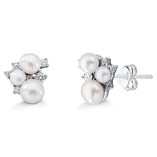 Brinco Stars Pérola Natural e Moissanite em Prata 925