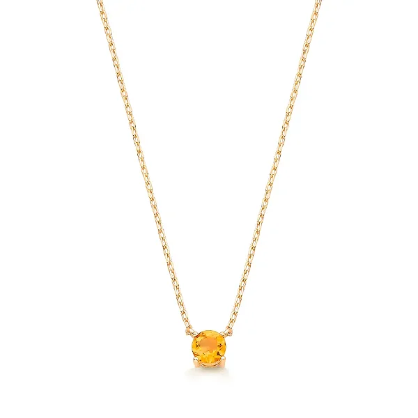 Colar Citrino Natural Redondo em Prata 925 com Banho de Ouro Amarelo 18K