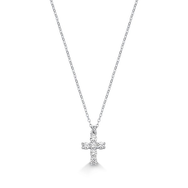 Colar Pingente Cruz Moissanite em Prata 925 com Banho de Ródio
