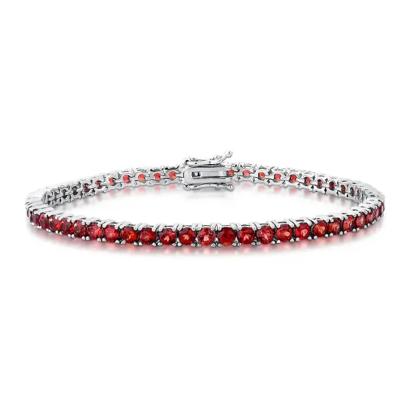 Pulseira Riviera Granada Natural 3mm em Prata 925 com Banho de Ródio