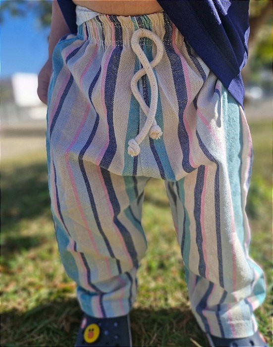 Calça Reta - Stripes Verde e Rosa