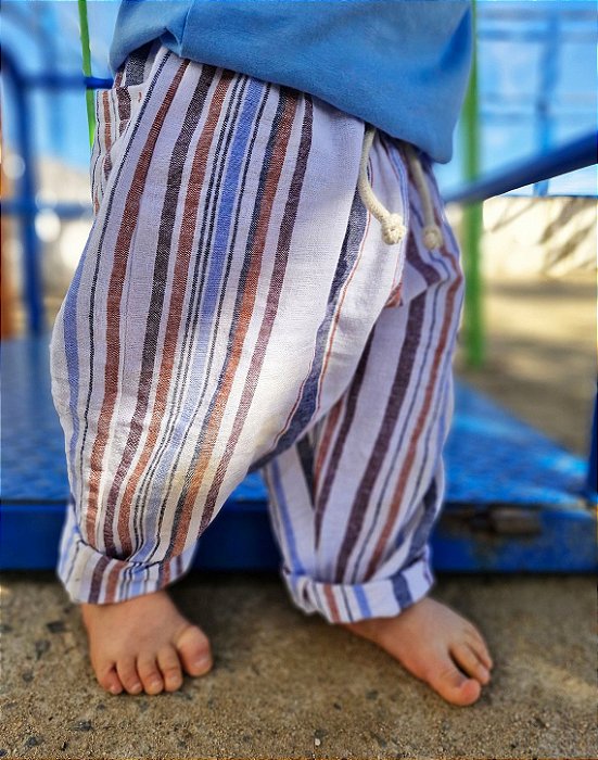 Calça Reta - Stripes Marrom e Azul