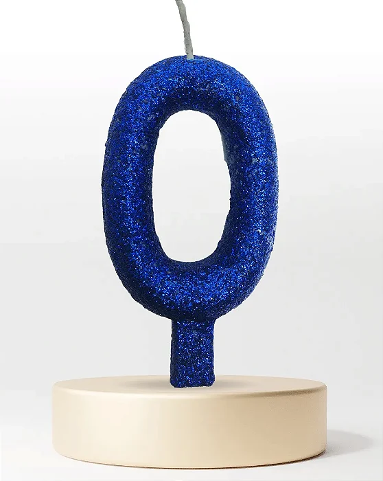 Vela Glitter Azul números de 0 a 9 e ?