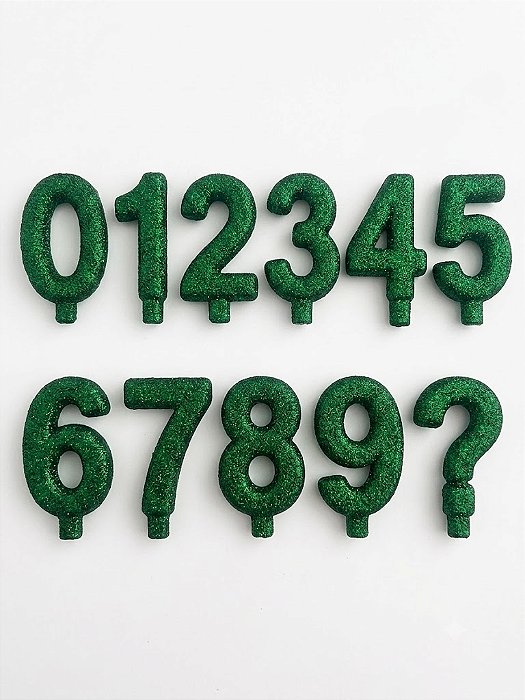 Vela Glitter Verde números de 0 a 9 e ?