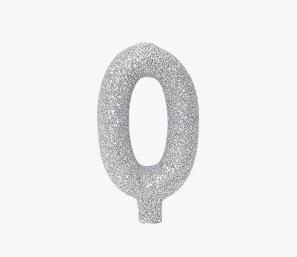 Vela Glitter Prata números de 0 a 9 e ?