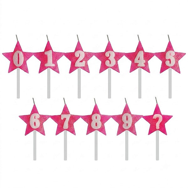 Vela Aniversário estrela Rosa com glitter