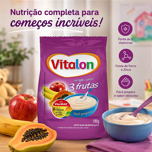 Mingau de 3 Frutas Vitalon 180g - Unidade