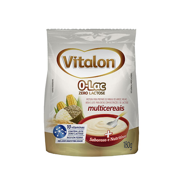 Mingau Multicereais Zero Lactose Vitalon O-Lac 180g com 10 Vitaminas