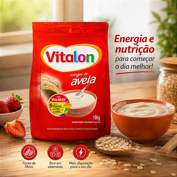 Mingau de Aveia Vitalon 180g com Vitaminas Ferro e Zinco Fácil Preparo