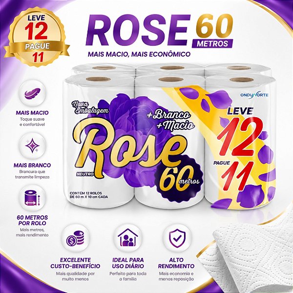Papel Higiênico Folha Simples Rose Neutro 20m – Fardo com 12 Rolos