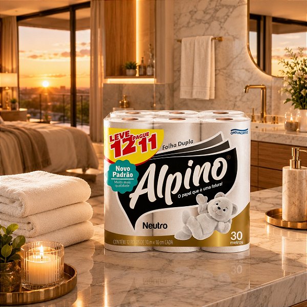 Papel Higiênico Folha Dupla Alpino Neutro 30m – Pacote com 12 Rolos