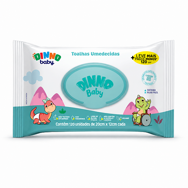 Toalhas Umedecidas Dinno Baby 120 Unidades
