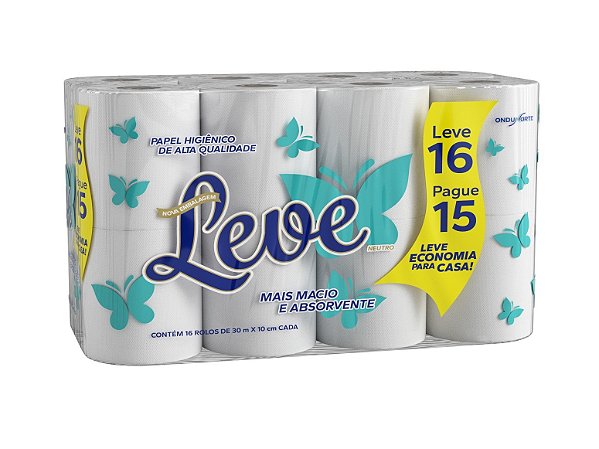 Papel Higiênico Leve Neutro 16 Rolos 30m x 10cm Leve 16 Pague 15