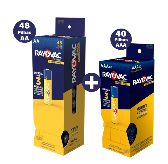 Kit Pilhas Rayovac Amarelinhas 88 Unidades AA e AAA