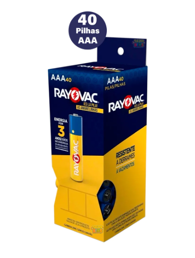 Kit 40 Pilhas AAA Rayovac Amarelinhas
