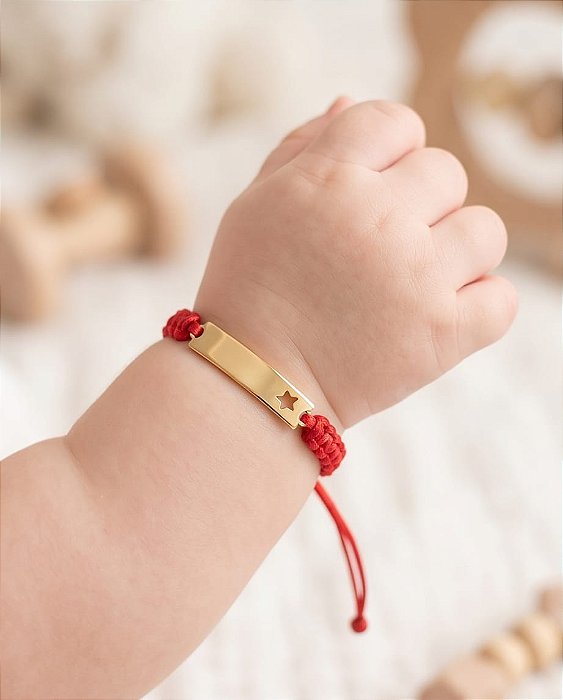 Pulseira Macramê chapinha com estrelinha vazada banhada ouro 18k RN