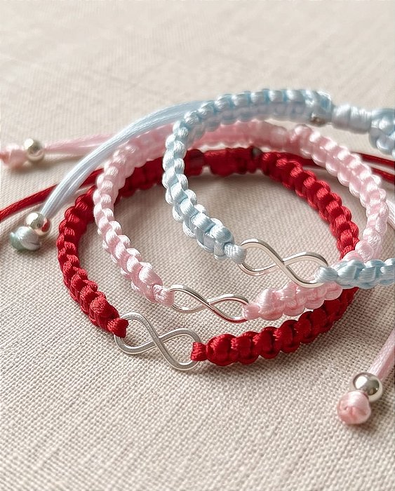 Pulseira colorida macramê infinito Prata 925 com ponteira