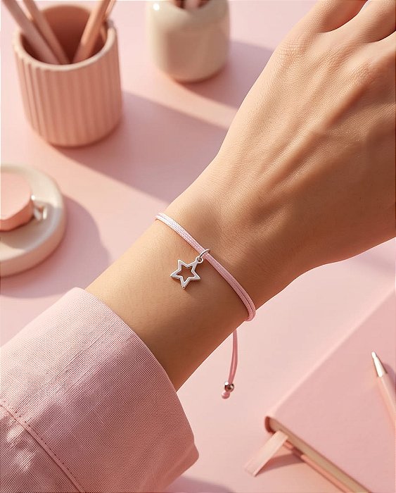Pulseira colorida com pingente Estrela e ponteiras em Pratas 925