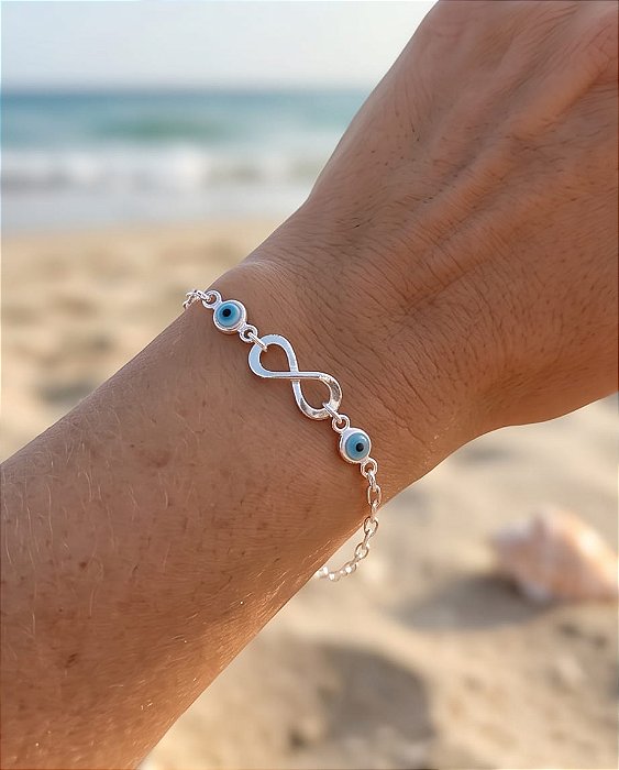 Pulseira infinito com olho grego Prata 925