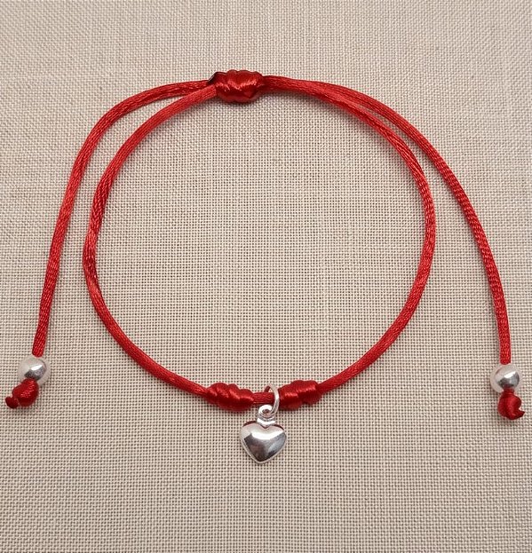 Pulseira vermelha coração e ponteira em prata 925