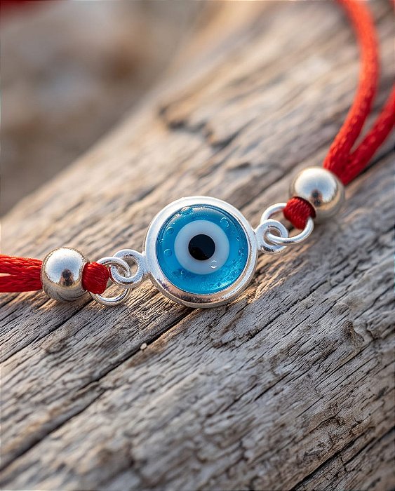 Pulseira vermelha olho grego em prata 925 regulável