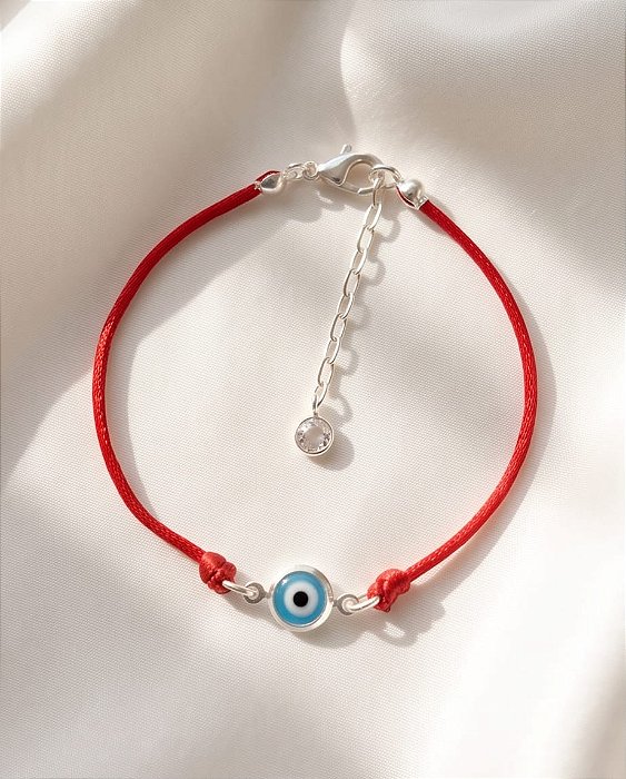 Pulseira vermelha olho grego em prata 925 com extensor