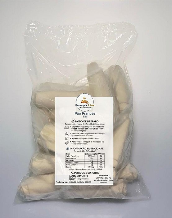 Pão Francês Congelado 1kg - 20 Unidades