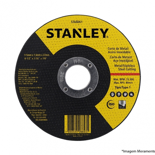 DISCO ABRASIVO CORTE INOX 4 1/2"X1.0X7/ - STANLEY - STA8061