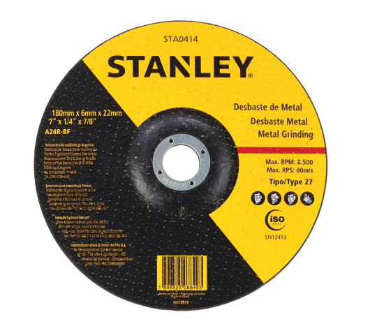DISCO ABRASIVO DESBASTE METAL 7X1/4X7/8 - STANLEY - STA0414