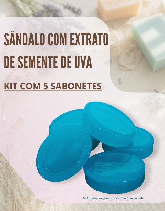 Kit 5 Sabonetes de Sândalo com Extrato de Semente de Uva