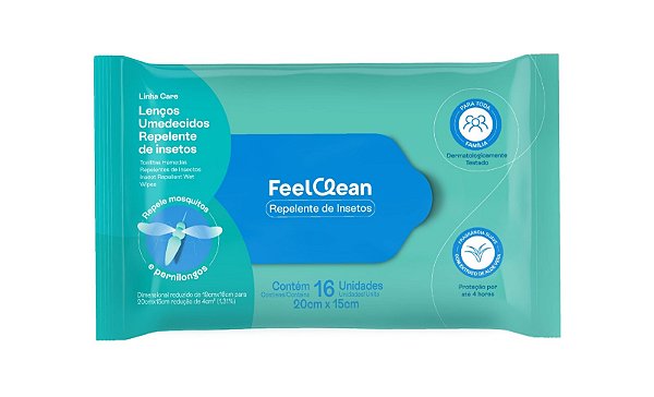 Lenços Umedecidos Feelclean Repelente De Insetos C/ 16 Unidades