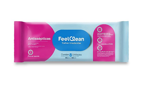 Lenço Toalha Antisséptica FeelClean 8 Unidades 25x20