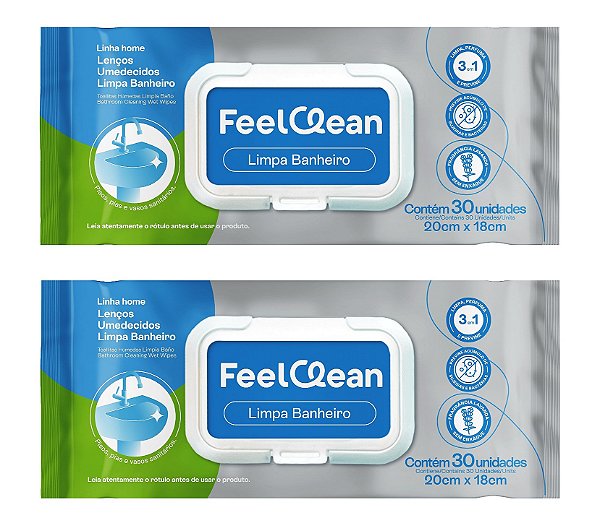 Kit 2 Lenço Umedecido Limpa Banheiros Pias e Vasos Sanitários com 30 unidades FeelClean