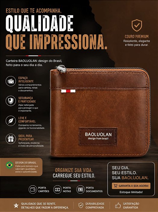 Carteira Masculina Baoluolan Compacta Preta