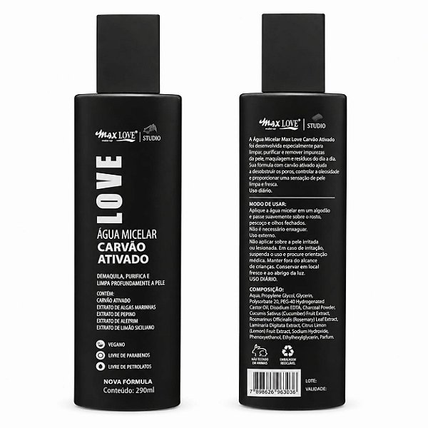 Água Micelar Love Carvão Ativado – Max Love