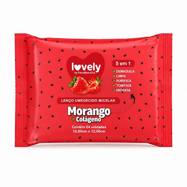 Lenço Demaquilante Morango + Colágeno - Lovely