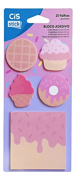 Bloco Recado Adesivo Sticky Notes com 5 Blocos Docinhos - Cis