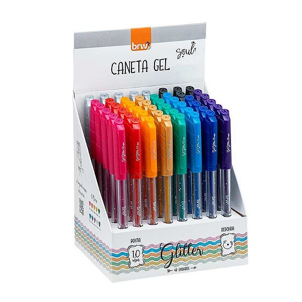Caneta Gel BRW 1.0 Glitter com 10 Cores Sortido
