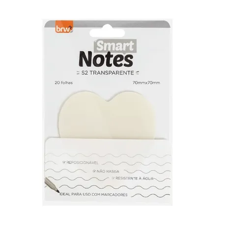 Bloco Smart Notes BRW 70x70 Transparente Coração 20 Folhas